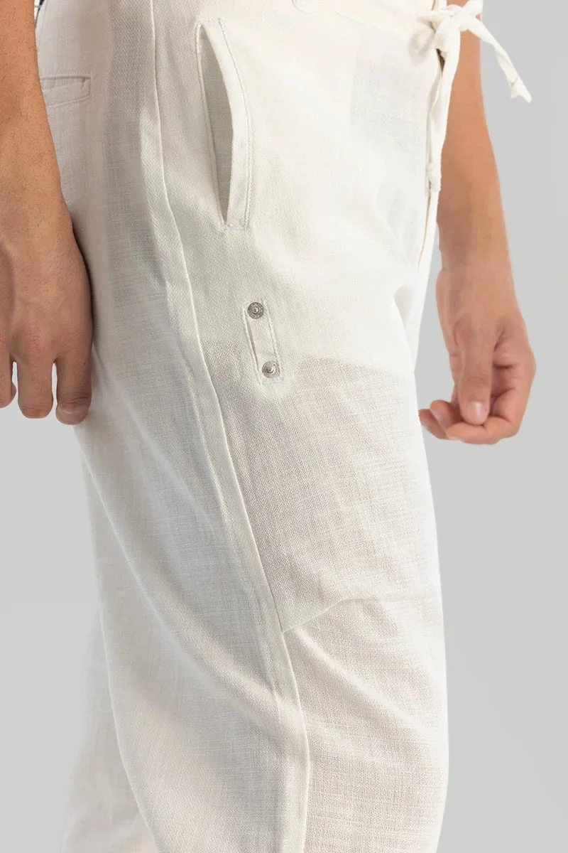 Snitch  White Plain Relaxed Fit Trousers for Men | Best Price UAE